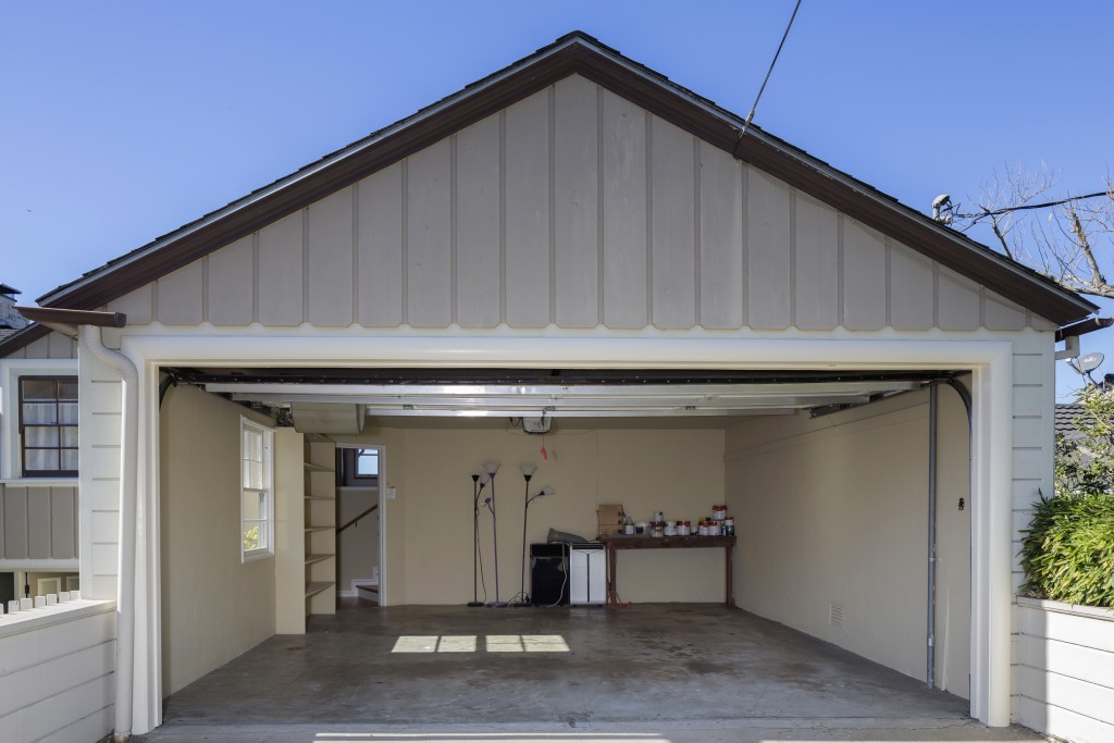 Garage with open doors